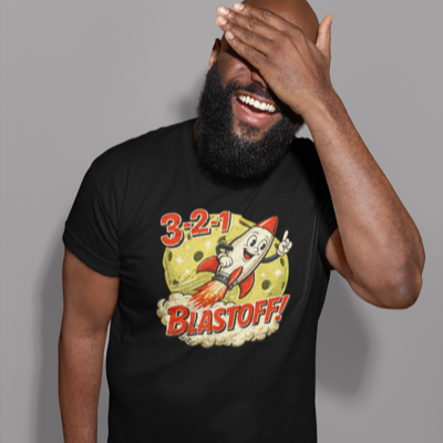 3-2-1 Blastoff Pickleball T-Shirt Retro Rocket Mascot