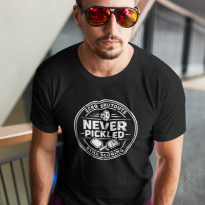 Never Pickled Vintage Badge Pickleball T-Shirt