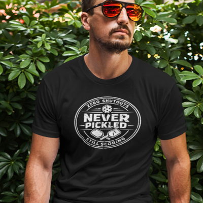 Never Pickled Vintage Badge Pickleball T-Shirt